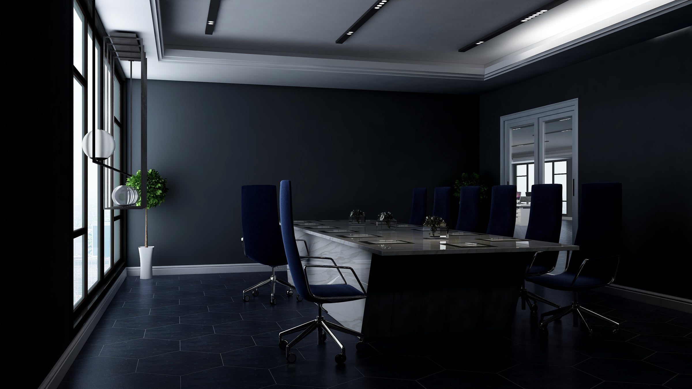 Executive boardroom at dusk